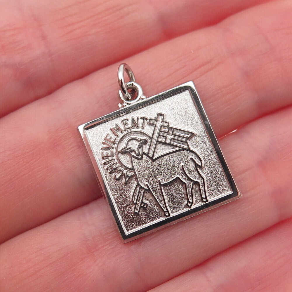 Antaya 925 Sterling Vintage Achievement Religious Cross & Ram Mini Charm Pendant